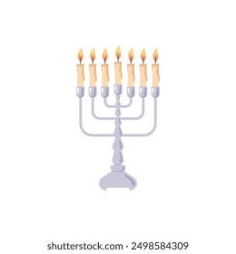 Burning candles on a candlestick vector flat illustration. Vintage candle holders and candelabrum isolated on white. Relaxation and aromatherapy retro design element. Cozy lighting