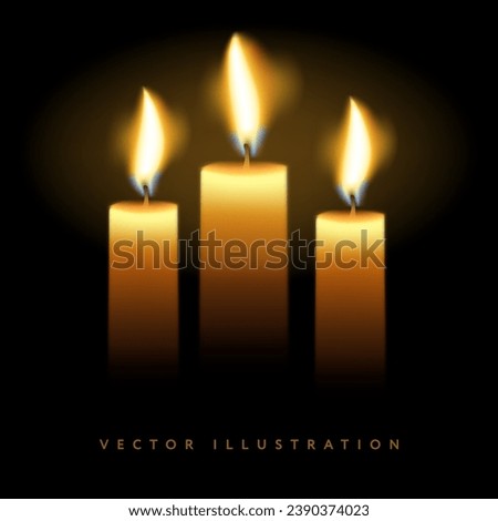 Burning candles on dark surface. Memory day, vector illustration