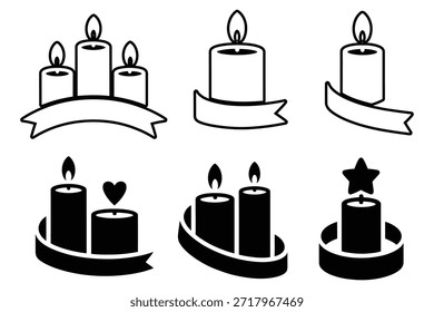Velas ardientes con cintas y Elementos decorativos