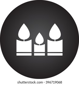 Burning candles simple icon on round background