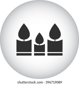 Burning candles simple icon on round background