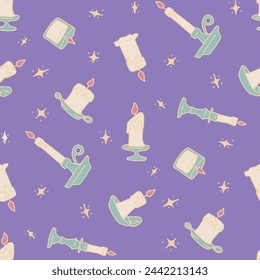 Burning Candles with Stars Seamless Pattern Vector illustration Design