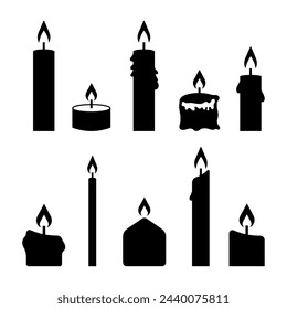 Burning Candles. Vector candle collection. Isolated on white.