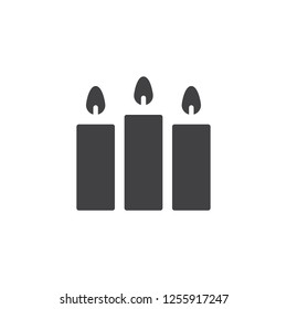 Burning candles vector icon. filled flat sign for mobile concept and web design. Party candles simple solid icon. Symbol, logo illustration. Pixel perfect vector graphics
