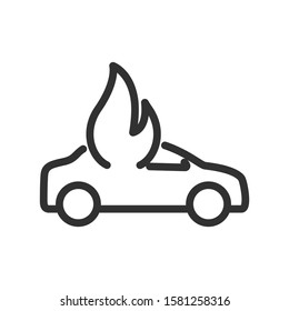Burning car icon, fire, linear icon. Editable stroke