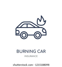Burning car icon. Burning car linear symbol design from Insurance collection.