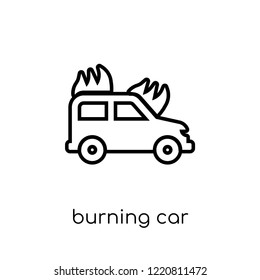 Burning car icon. Trendy modern flat linear vector Burning car icon on white background from thin line Insurance collection, editable outline stroke vector illustration