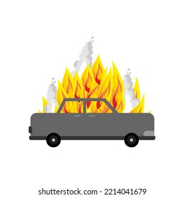 Burning car isolated. Car is on fire. Vector illustration