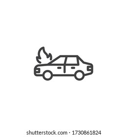 Burning car line icon. linear style sign for mobile concept and web design. Car fired outline vector icon. Vehicle insurance symbol, logo illustration. Vector graphics