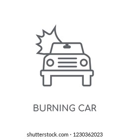 Burning car linear icon. Modern outline Burning car logo concept on white background from Insurance collection. Suitable for use on web apps, mobile apps and print media.