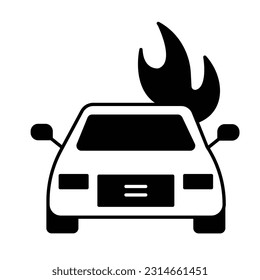 Icono del vector del coche en llamas modificar fácilmente

