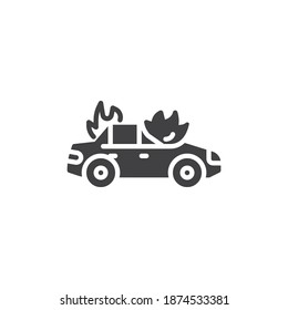 Icono del vector del coche en llamas. signo plano relleno para concepto móvil y diseño web. Icono de glifo de coche en llamas. Símbolo, ilustración del logotipo. Gráficos vectoriales