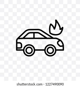 Burning car vector linear icon isolated on transparent background, Burning car transparency concept can be used for web and mobile