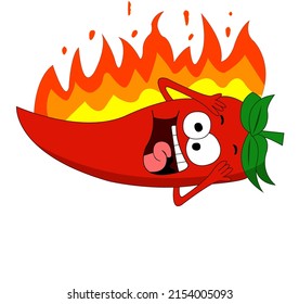 Burning Cartoon Chili Pepper Funny Vector Illustration