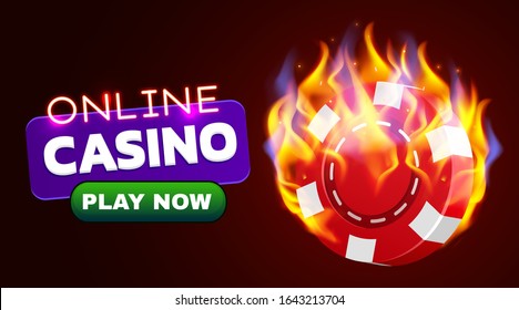 Burning casino chip banner. Hot casino concept. Fire poker. Vector illustration