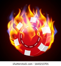 Burning casino chip. Hot casino concept. Fire poker. Vector illustration