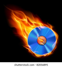 Burning CD. Illustration on black background for design