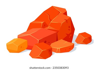 Burning charcoal. Cartoon smoking coal, fireplace hot smoldering and flaming charcoal flat vector illustration