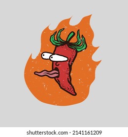 burning chili character illustration with bulging eyes