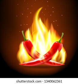 Burning Chili Peppers. Realistic Vector illustration print and web projects