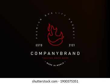 diseño del logo de chili en llamas. Ilustración vectorial del chile rojo ardiente. Plantilla de icono de línea vectorial de diseño de logotipo de vintage