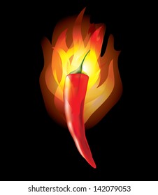 burning chilli pepper on black background photo-realistic vector