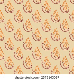 burning chilli pepper pattern. fire chili pattern. hot chili seamless pattern suitable for print, seasoning pack, or wrapping paper.