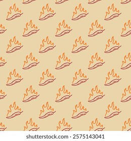 burning chilli pepper pattern. fire chili pattern. hot chili seamless pattern suitable for print, seasoning pack, or wrapping paper.