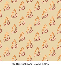 burning chilli pepper pattern. fire chili pattern. hot chili seamless pattern suitable for print, seasoning pack, or wrapping paper.