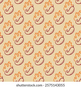 burning chilli pepper pattern. fire chili pattern. hot chili seamless pattern suitable for print, seasoning pack, or wrapping paper.