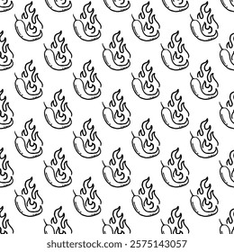 burning chilli pepper pattern. fire chili pattern. hot chili seamless pattern suitable for print, seasoning pack, or wrapping paper.