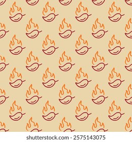 burning chilli pepper pattern. fire chili pattern. hot chili seamless pattern suitable for print, seasoning pack, or wrapping paper.