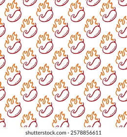 burning chilli pepper pattern. fire chili pattern. hot chili seamless pattern suitable for print, seasoning pack, or wrapping paper.