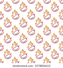 burning chilli pepper pattern. fire chili pattern. hot chili seamless pattern suitable for print, seasoning pack, or wrapping paper.