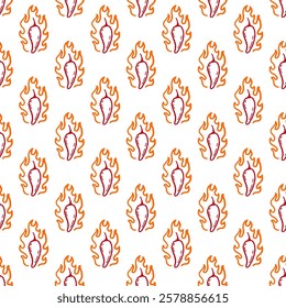 burning chilli pepper pattern. fire chili pattern. hot chili seamless pattern suitable for print, seasoning pack, or wrapping paper.