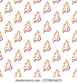 burning chilli pepper pattern. fire chili pattern. hot chili seamless pattern suitable for print, seasoning pack, or wrapping paper.