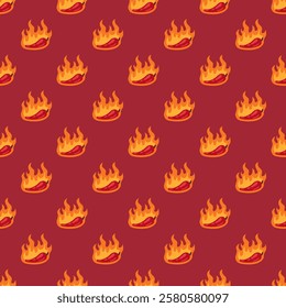 burning chilli pepper pattern. fire chili pattern. hot chili seamless pattern suitable for print, seasoning pack, or wrapping paper.