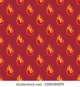 burning chilli pepper pattern. fire chili pattern. hot chili seamless pattern suitable for print, seasoning pack, or wrapping paper.