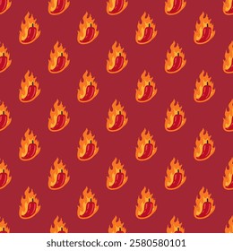 burning chilli pepper pattern. fire chili pattern. hot chili seamless pattern suitable for print, seasoning pack, or wrapping paper.