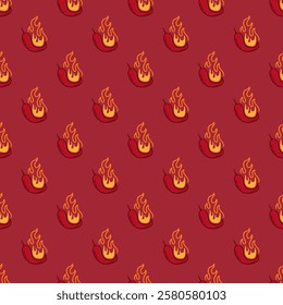 burning chilli pepper pattern. fire chili pattern. hot chili seamless pattern suitable for print, seasoning pack, or wrapping paper.