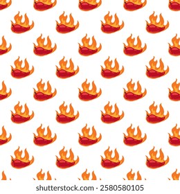 burning chilli pepper pattern. fire chili pattern. hot chili seamless pattern suitable for print, seasoning pack, or wrapping paper.