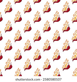 burning chilli pepper pattern. fire chili pattern. hot chili seamless pattern suitable for print, seasoning pack, or wrapping paper.