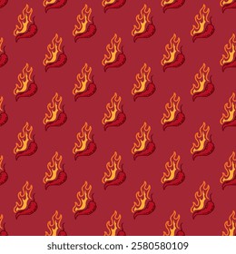 burning chilli pepper pattern. fire chili pattern. hot chili seamless pattern suitable for print, seasoning pack, or wrapping paper.