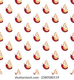 burning chilli pepper pattern. fire chili pattern. hot chili seamless pattern suitable for print, seasoning pack, or wrapping paper.