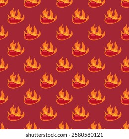 burning chilli pepper pattern. fire chili pattern. hot chili seamless pattern suitable for print, seasoning pack, or wrapping paper.