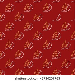 burning chilli pepper pattern with red background. fire chili pattern. hot chili seamless pattern suitable for print, seasoning pack, or wrapping paper.