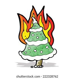 caricatura del árbol de navidad en llamas