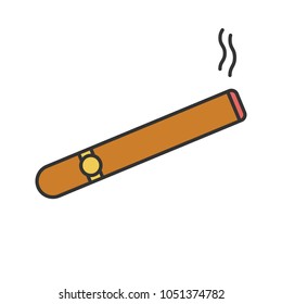 Burning cigar color icon. Cigarette. Smoking area. Isolated vector illustration