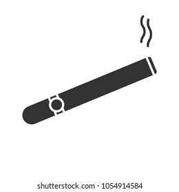 Burning cigar glyph icon. Cigarette. Smoking area. Silhouette symbol. Negative space. Vector isolated illustration