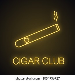 Burning Cigar Neon Light Icon. Cigarette. Smoking Area. Cigar Club Glowing Sign. Vector Isolated Illustration